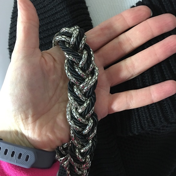 Silver Tone Black Rope Braided Choker Necklace - Picture 5 of 7